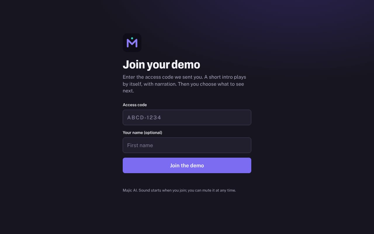 Majic AI demo site access code screen