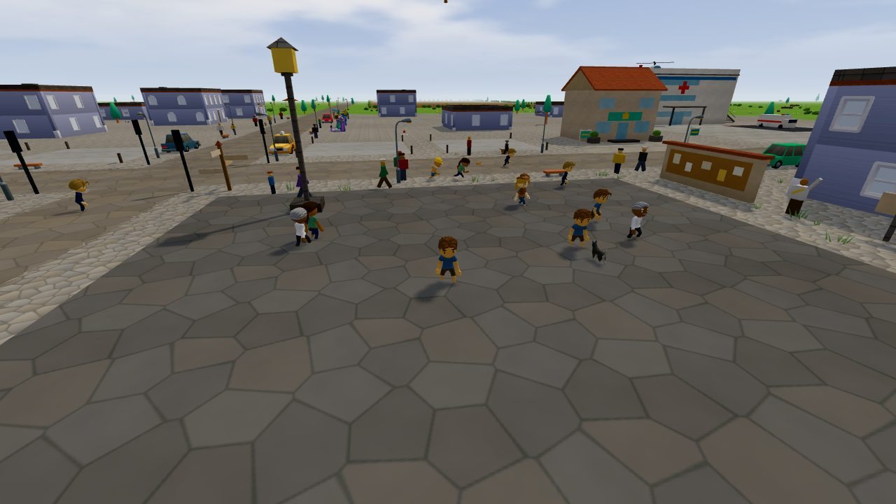 Majic Realm screenshot of the Basecamp town square with players and townspeople